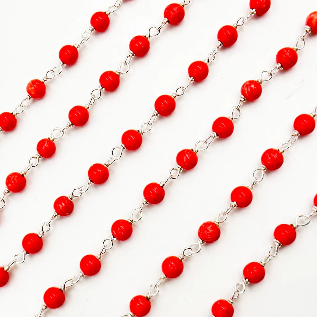 Elegant Coral & Two Tone Chain Jewelry Collection